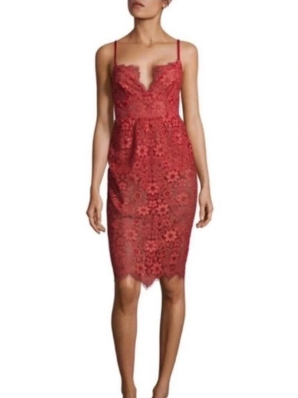 For Love And Lemons x Revolve Gianna Lace Midi Dress Womens Red New with Tags L